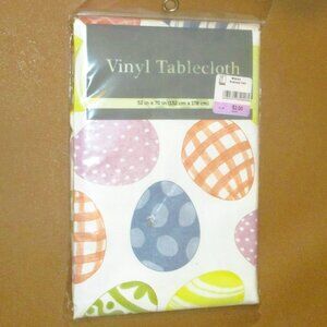 Vinyl Tablecloth 52" X 70" With Easter Egg Print Oblong Shape Easy-To-Clean For